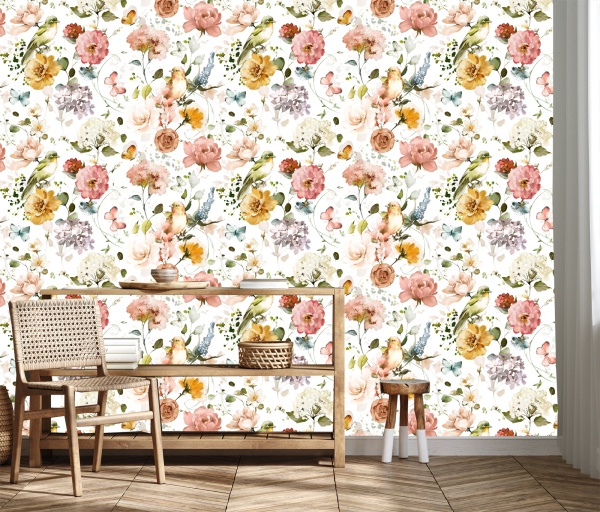 Borgon Floral and Birds Peel and Stick Wallpaper 10’L x 24”W