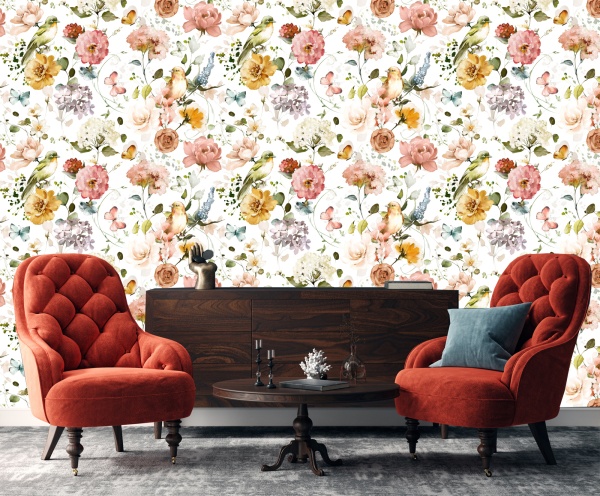 Borgon Floral and Birds Peel and Stick Wallpaper 10’L x 24”W - Image 4